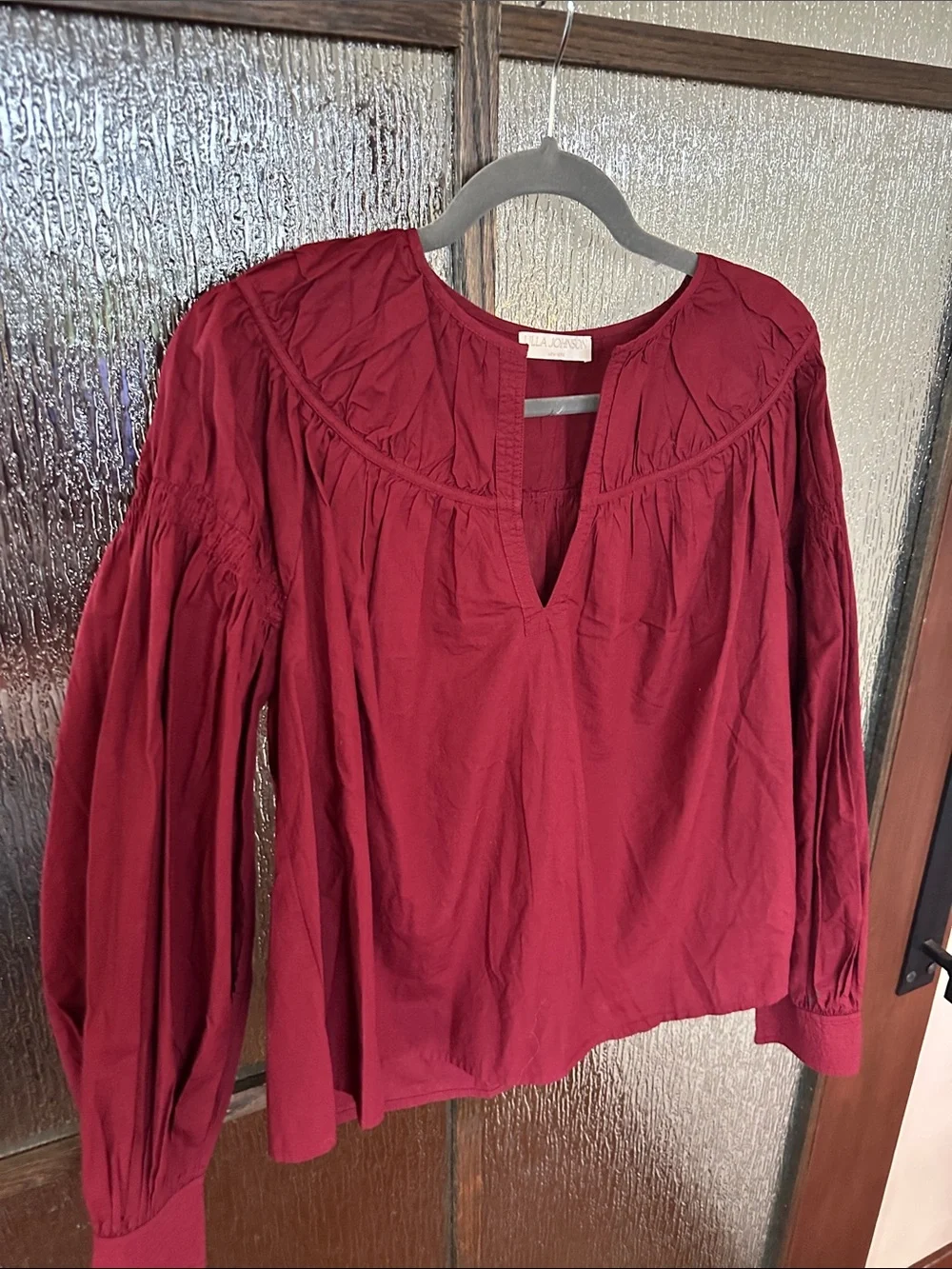 Ulla Johnson Ora blouse Women's Burgundy V-Neck Peasant Blouse Sz 10